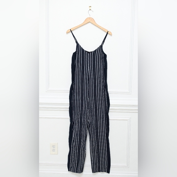 Rag & Bone Rosa Silk Navy Blue & White Striped Straight Leg Jumpsuit Size 4 - Picture 4 of 11